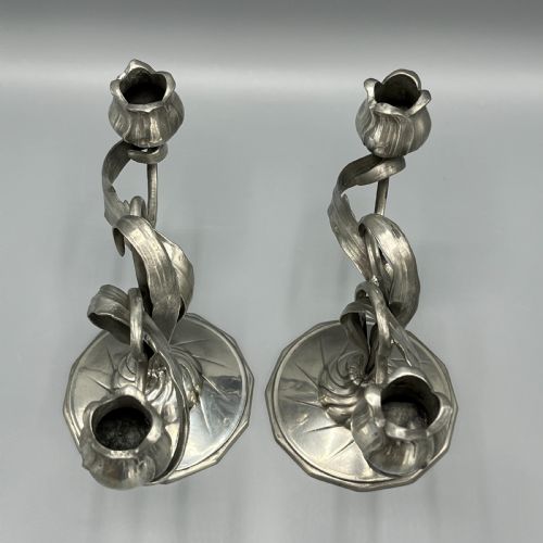 PAIR ART NOUVEAU GERMAN PEWTER CANDELABRAS BY ORIVIT - ADDITIONAL PHOTO 9