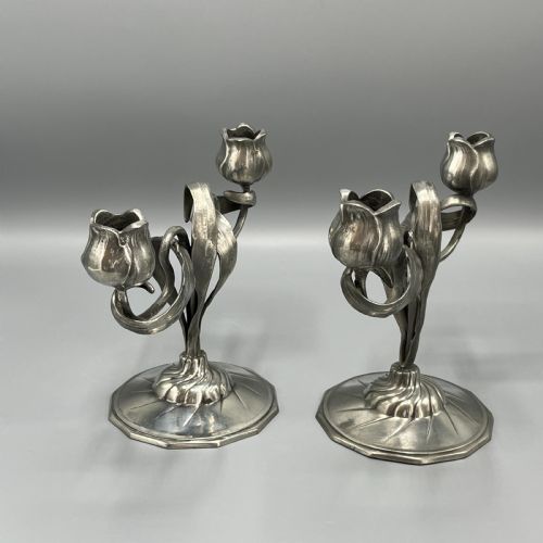 PAIR ART NOUVEAU GERMAN PEWTER CANDELABRAS BY ORIVIT - ADDITIONAL PHOTO 10
