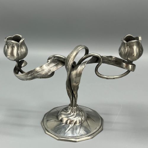 PAIR ART NOUVEAU GERMAN PEWTER CANDELABRAS BY ORIVIT - ADDITIONAL PHOTO 11