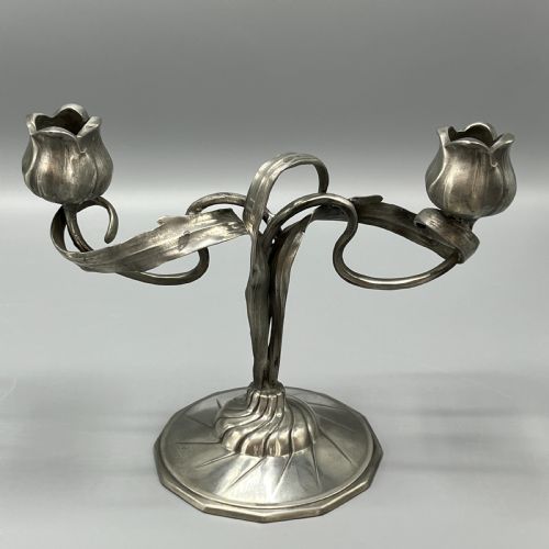 PAIR ART NOUVEAU GERMAN PEWTER CANDELABRAS BY ORIVIT - ADDITIONAL PHOTO 12