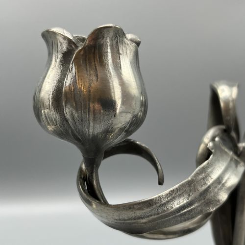 PAIR ART NOUVEAU GERMAN PEWTER CANDELABRAS BY ORIVIT - ADDITIONAL PHOTO 13