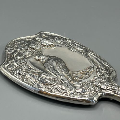 ART NOUVEAU STERLING SILVER HAND MIRROR WITH EMBOSSED BIRDS - ADDITIONAL PHOTO 3