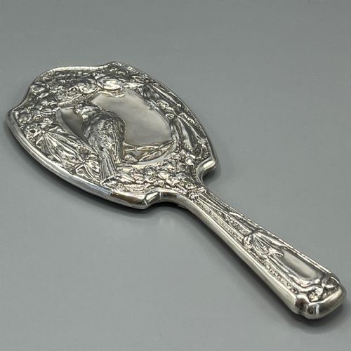 ART NOUVEAU STERLING SILVER HAND MIRROR WITH EMBOSSED BIRDS - ADDITIONAL PHOTO 4