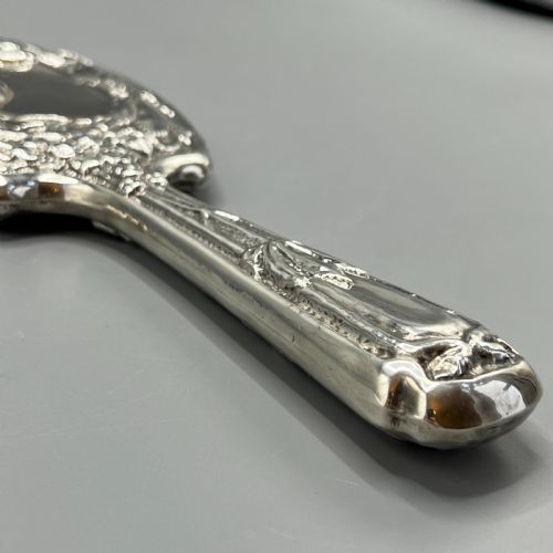 ART NOUVEAU STERLING SILVER HAND MIRROR WITH EMBOSSED BIRDS - ADDITIONAL PHOTO 12