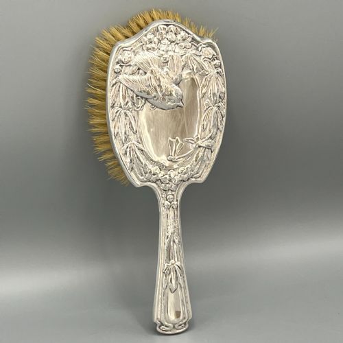 ART NOUVEAU STERLING SILVER HAIR BRUSH WITH EMBOSSED BIRD - ADDITIONAL PHOTO 4