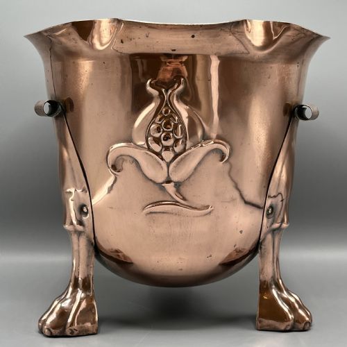 large art nouveau copper footed planter jardiniere - CATEGORY: ANTIQUE METAL - DATED 1900