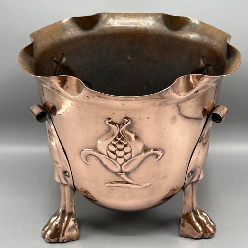 LARGE ART NOUVEAU COPPER FOOTED PLANTER JARDINIERE - ADDITIONAL PHOTO 5