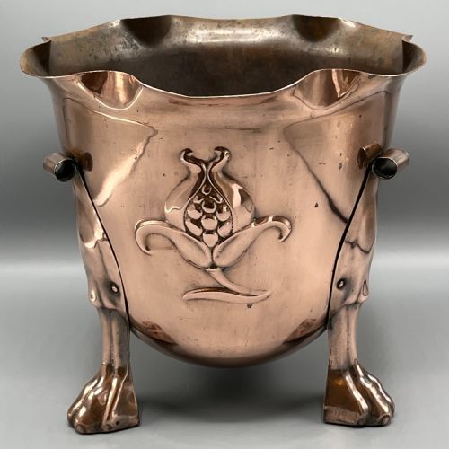 LARGE ART NOUVEAU COPPER FOOTED PLANTER JARDINIERE - ADDITIONAL PHOTO 8