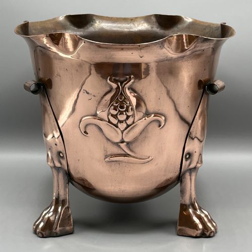 LARGE ART NOUVEAU COPPER FOOTED PLANTER JARDINIERE - ADDITIONAL PHOTO 10