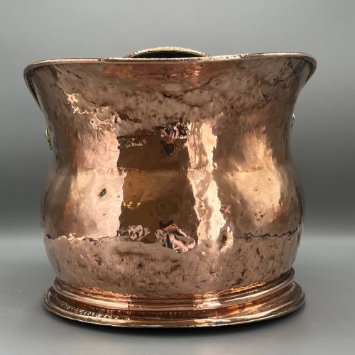 VICTORIAN SOLID COPPER COAL SCUTTLE BUCKET WITH EMBOSSED COAT OF ARMS - ADDITIONAL PHOTO 6