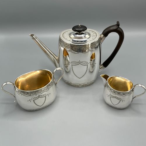 ANTIQUE SILVER PLATED COFFEE POT SUGAR BOWL CREAMER JUG SET - ADDITIONAL PHOTO 1