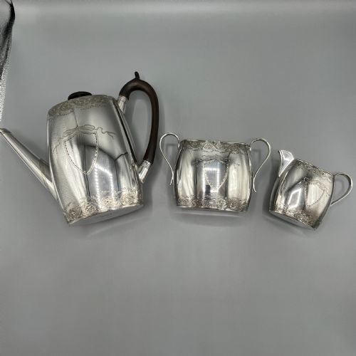 ANTIQUE SILVER PLATED COFFEE POT SUGAR BOWL CREAMER JUG SET - ADDITIONAL PHOTO 14