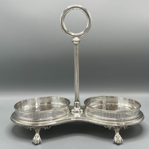 antique silver plated twin wine bottle coaster stand decanter stand - CATEGORY: ANTIQUE SILVER - DATED 1910