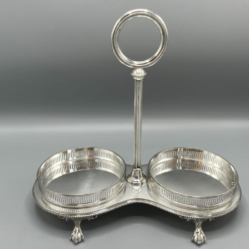 ANTIQUE SILVER PLATED TWIN WINE BOTTLE COASTER STAND DECANTER STAND - ADDITIONAL PHOTO 3