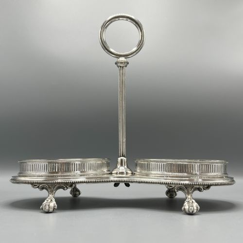 ANTIQUE SILVER PLATED TWIN WINE BOTTLE COASTER STAND DECANTER STAND - ADDITIONAL PHOTO 4