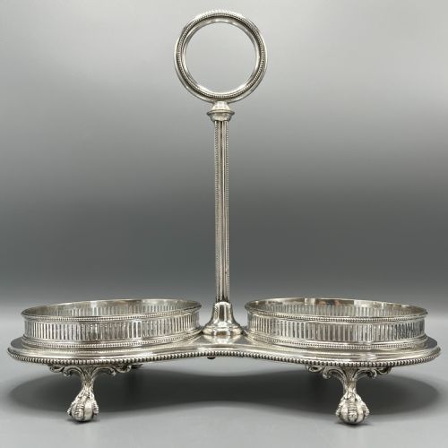 ANTIQUE SILVER PLATED TWIN WINE BOTTLE COASTER STAND DECANTER STAND - ADDITIONAL PHOTO 5