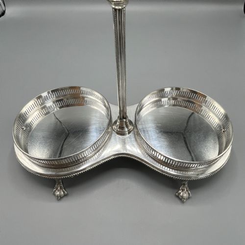 ANTIQUE SILVER PLATED TWIN WINE BOTTLE COASTER STAND DECANTER STAND - ADDITIONAL PHOTO 13