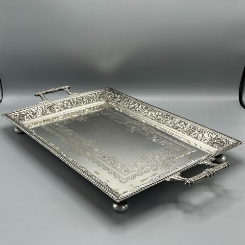 Large Victorian Silver Plated Gallery Serving Tray by Roberts & Belk