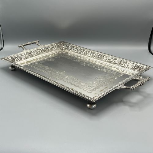 fig 1. Large Victorian Silver Plated Gallery Serving Tray by Roberts & Belk