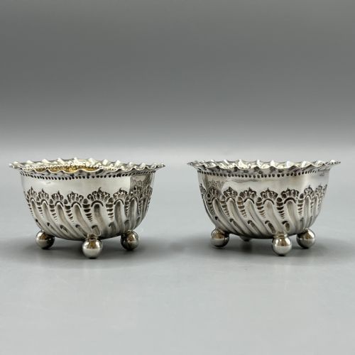 PAIR VICTORIAN STERLING SILVER SALTS HALLMARKED 1897 - ADDITIONAL PHOTO 2