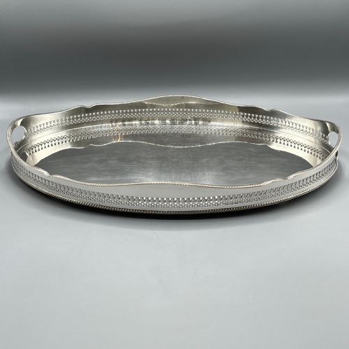 LARGE EDWARDIAN SILVER PLATED GALLERIED SERVING TRAY - ADDITIONAL PHOTO 2
