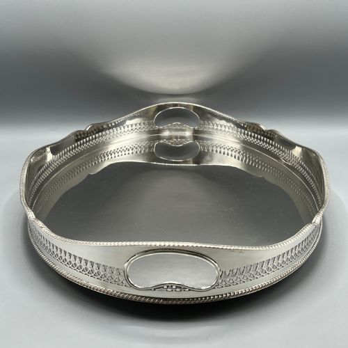 LARGE EDWARDIAN SILVER PLATED GALLERIED SERVING TRAY - ADDITIONAL PHOTO 6