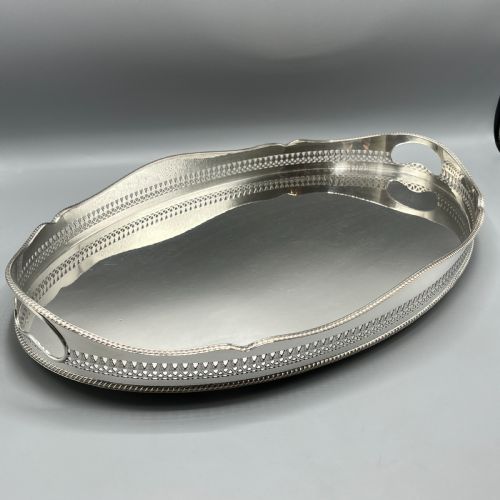 LARGE EDWARDIAN SILVER PLATED GALLERIED SERVING TRAY - ADDITIONAL PHOTO 9