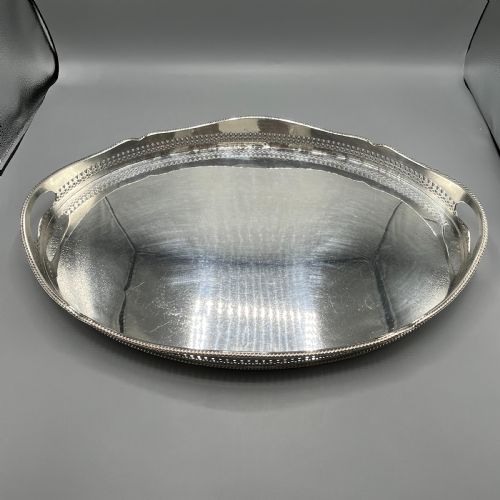 LARGE EDWARDIAN SILVER PLATED GALLERIED SERVING TRAY - ADDITIONAL PHOTO 10
