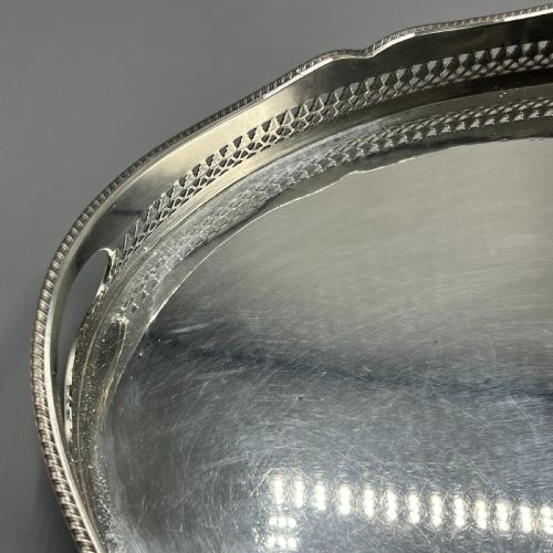 LARGE EDWARDIAN SILVER PLATED GALLERIED SERVING TRAY - ADDITIONAL PHOTO 11