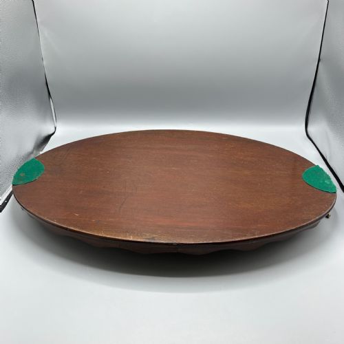 LARGE EDWARDIAN MAHOGANY INLAID SERVING TRAY WITH SCALLOPED GALLERY - ADDITIONAL PHOTO 16
