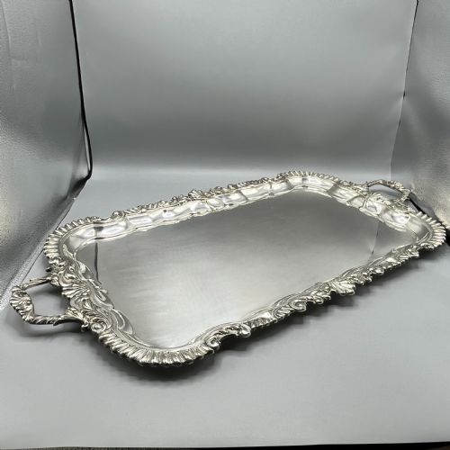 LARGE LONG VICTORIAN SILVER PLATED BUTLER SERVING TRAY - ADDITIONAL PHOTO 3