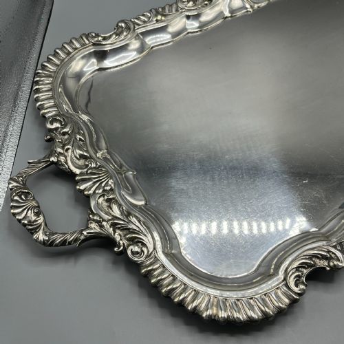 LARGE LONG VICTORIAN SILVER PLATED BUTLER SERVING TRAY - ADDITIONAL PHOTO 4