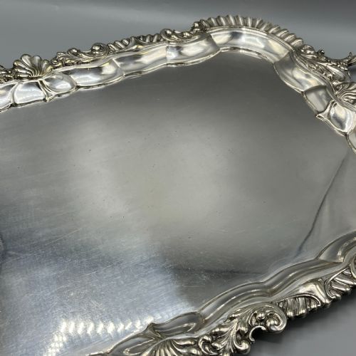 LARGE LONG VICTORIAN SILVER PLATED BUTLER SERVING TRAY - ADDITIONAL PHOTO 8
