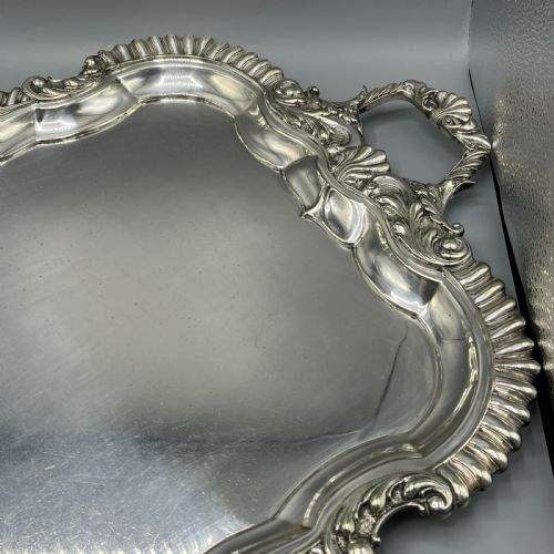 LARGE LONG VICTORIAN SILVER PLATED BUTLER SERVING TRAY - ADDITIONAL PHOTO 9
