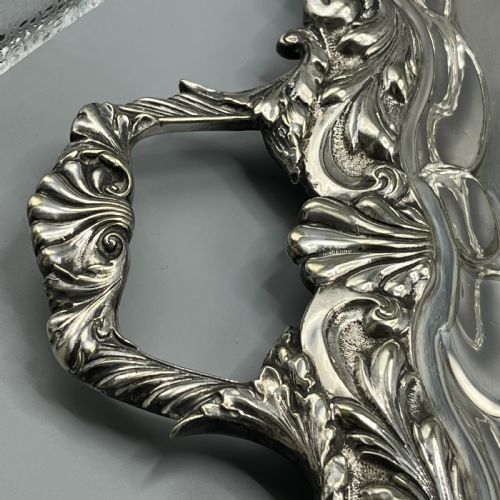 LARGE LONG VICTORIAN SILVER PLATED BUTLER SERVING TRAY - ADDITIONAL PHOTO 10