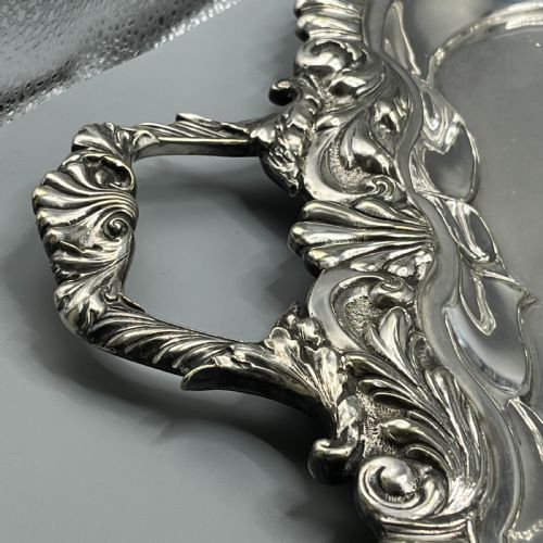 LARGE LONG VICTORIAN SILVER PLATED BUTLER SERVING TRAY - ADDITIONAL PHOTO 11