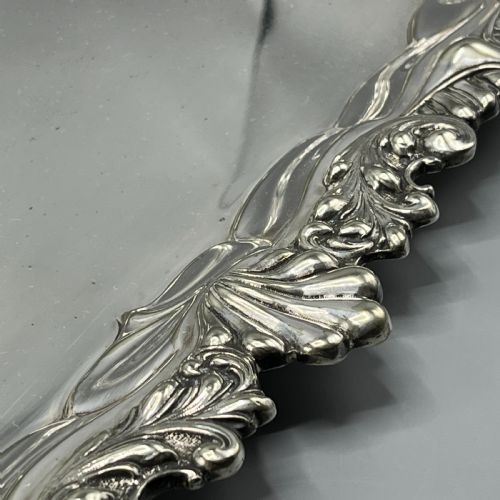 LARGE LONG VICTORIAN SILVER PLATED BUTLER SERVING TRAY - ADDITIONAL PHOTO 12