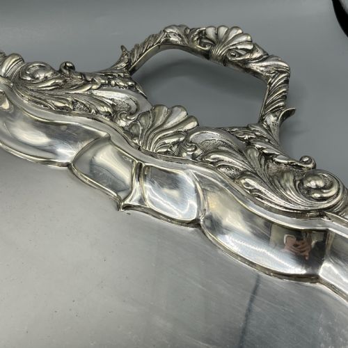 LARGE LONG VICTORIAN SILVER PLATED BUTLER SERVING TRAY - ADDITIONAL PHOTO 16