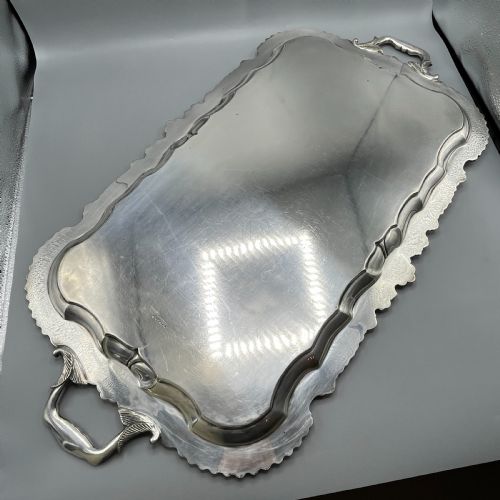 LARGE LONG VICTORIAN SILVER PLATED BUTLER SERVING TRAY - ADDITIONAL PHOTO 18