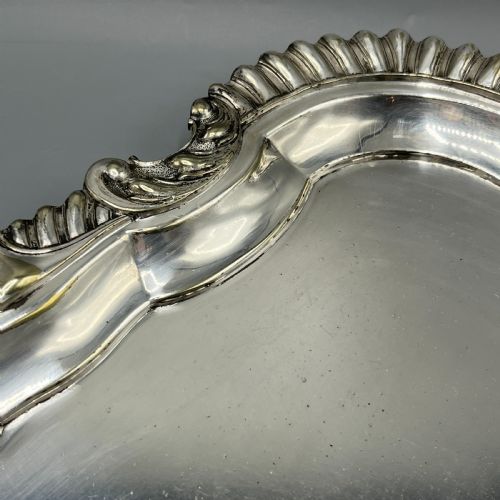 LARGE LONG VICTORIAN SILVER PLATED BUTLER SERVING TRAY - ADDITIONAL PHOTO 20