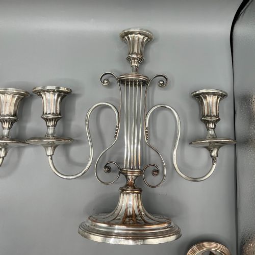 PAIR GEORGIAN OLD SHEFFIELD PLATE LYRESHAPED 3LIGHT CANDELABRA - ADDITIONAL PHOTO 15