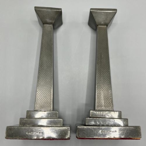 PAIR ART DECO ENGLISH PEWTER CANDLESTICKS - ADDITIONAL PHOTO 12