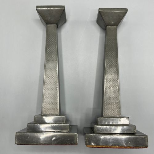 PAIR ART DECO ENGLISH PEWTER CANDLESTICKS - ADDITIONAL PHOTO 13