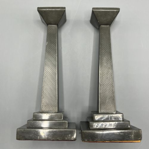 PAIR ART DECO ENGLISH PEWTER CANDLESTICKS - ADDITIONAL PHOTO 14
