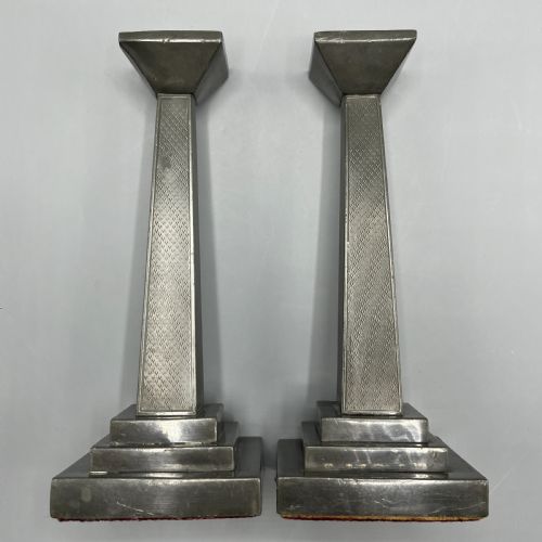 PAIR ART DECO ENGLISH PEWTER CANDLESTICKS - ADDITIONAL PHOTO 16