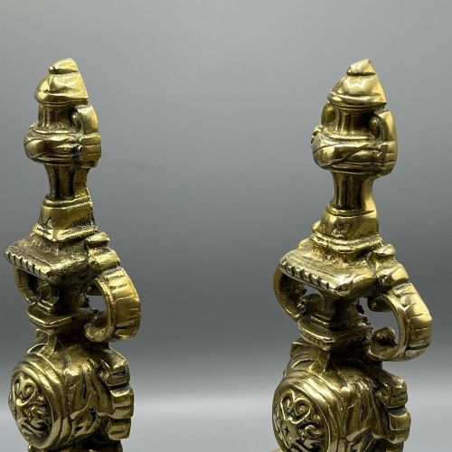 LARGE VICTORIAN SOLID BRASS FIRE DOGS ANDIRONS - ADDITIONAL PHOTO 3