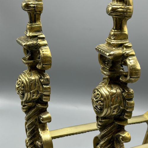 LARGE VICTORIAN SOLID BRASS FIRE DOGS ANDIRONS - ADDITIONAL PHOTO 4