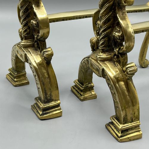 LARGE VICTORIAN SOLID BRASS FIRE DOGS ANDIRONS - ADDITIONAL PHOTO 6