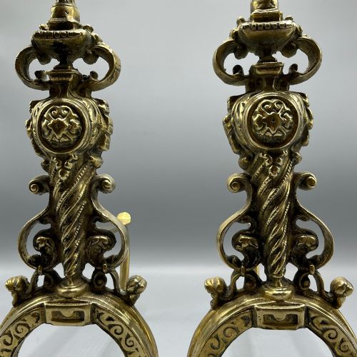 LARGE VICTORIAN SOLID BRASS FIRE DOGS ANDIRONS - ADDITIONAL PHOTO 8