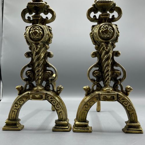 LARGE VICTORIAN SOLID BRASS FIRE DOGS ANDIRONS - ADDITIONAL PHOTO 9